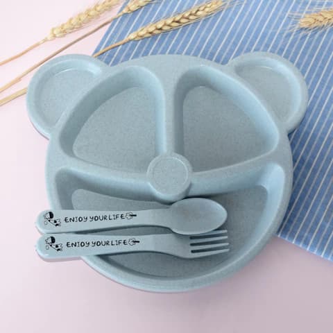 Kit Prato e Talheres Ecológico Azul - Mumlove