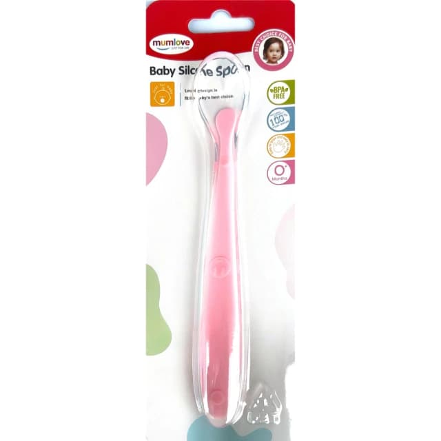Colher Infantil de Silicone Rosa - Mumlove