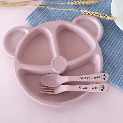 Kit Prato e Talheres Ecológico Rosa - Mumlove