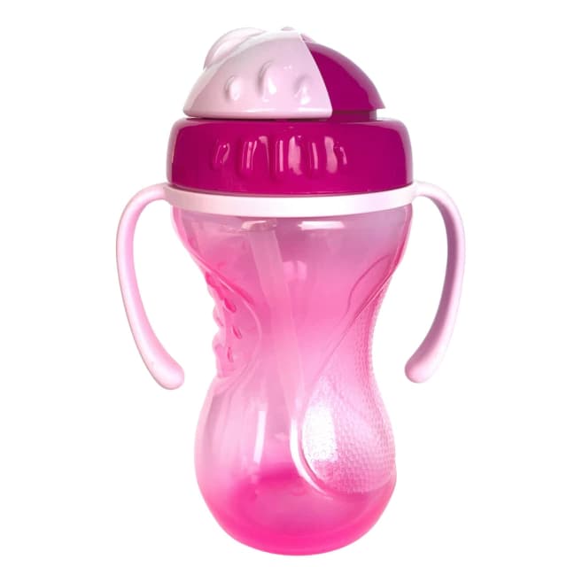 Copo Infantil com Canudo Rotativo 300ml Rosa - Mumlove