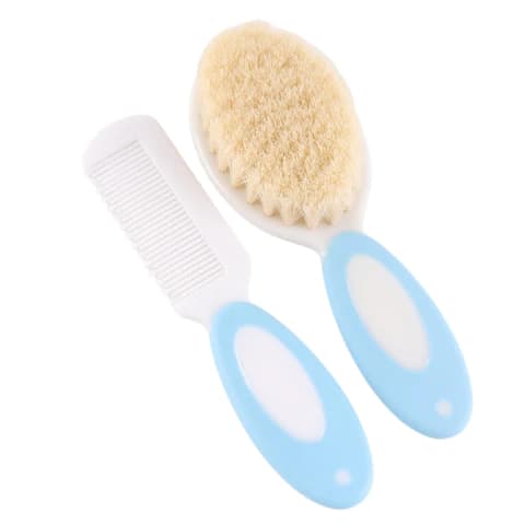 Kit Escova e Pente Azul Cerdas Naturais - Mumlove