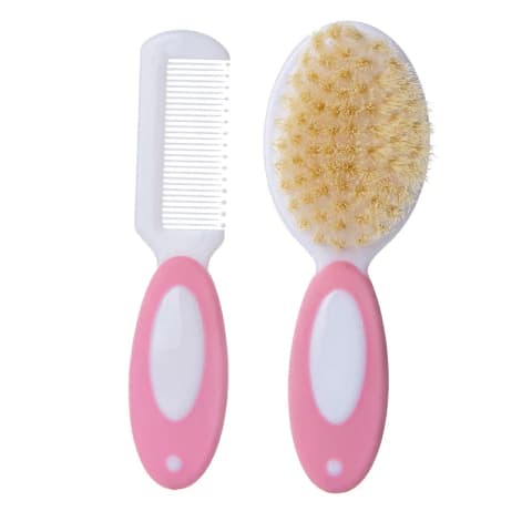Kit Escova e Pente Rosa Cerdas Naturais - Mumlove