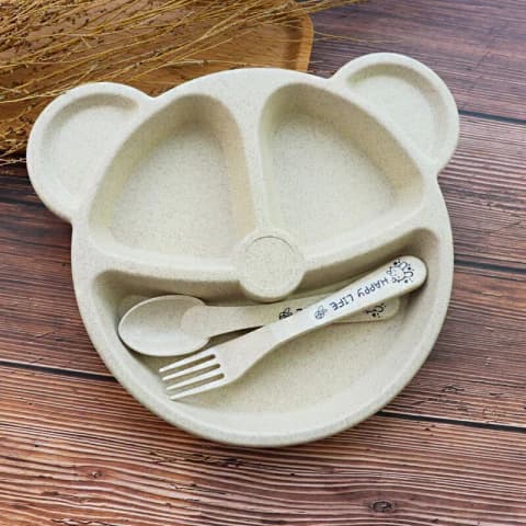 Kit Prato e Talheres Ecológico Bege - Mumlove