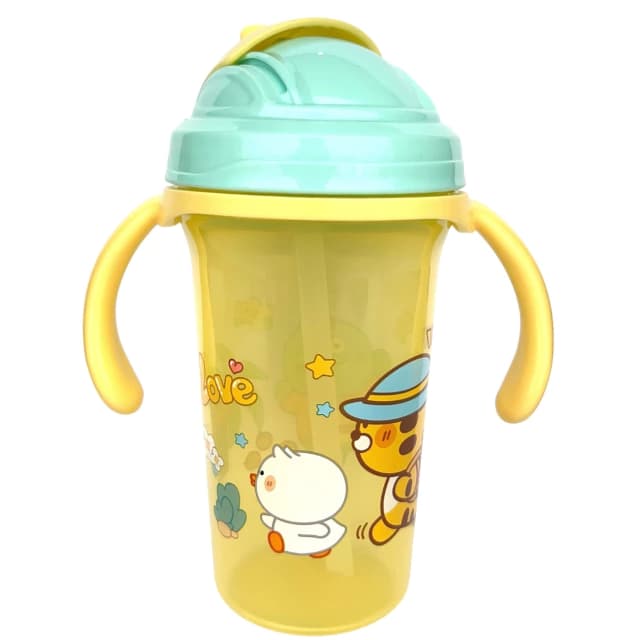 Copo com Canudo 300ml Tampa Rosqueavel Amarelo/Verde - Mumlove