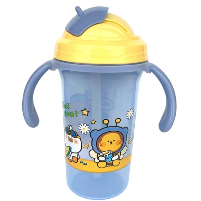 Copo com Canudo 300ml Tampa Rosqueavel Azul/Amarelo - Mumlove